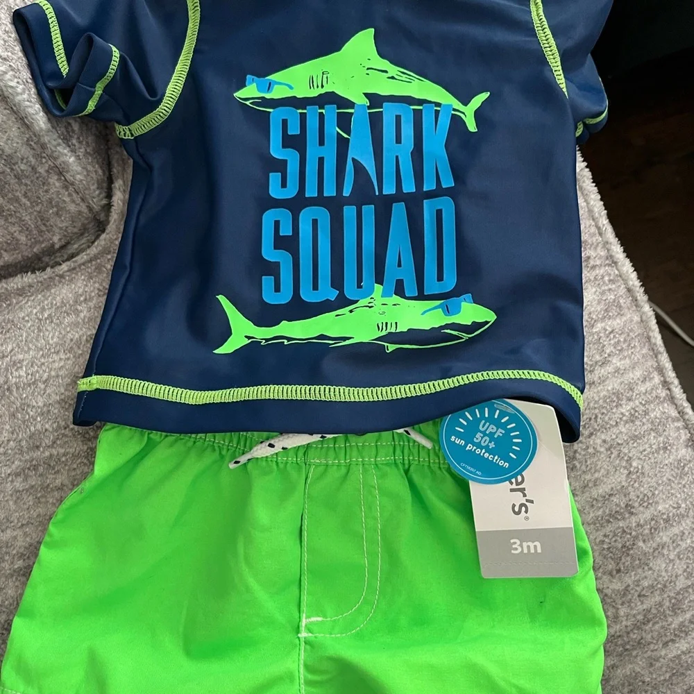Carter's Navy & Bright Green Shark Squad Rashguard Set